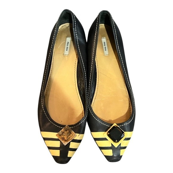 Miu Miu Ballet Flats Size 36 Black Leather WELL WORN - Picture 1 of 10